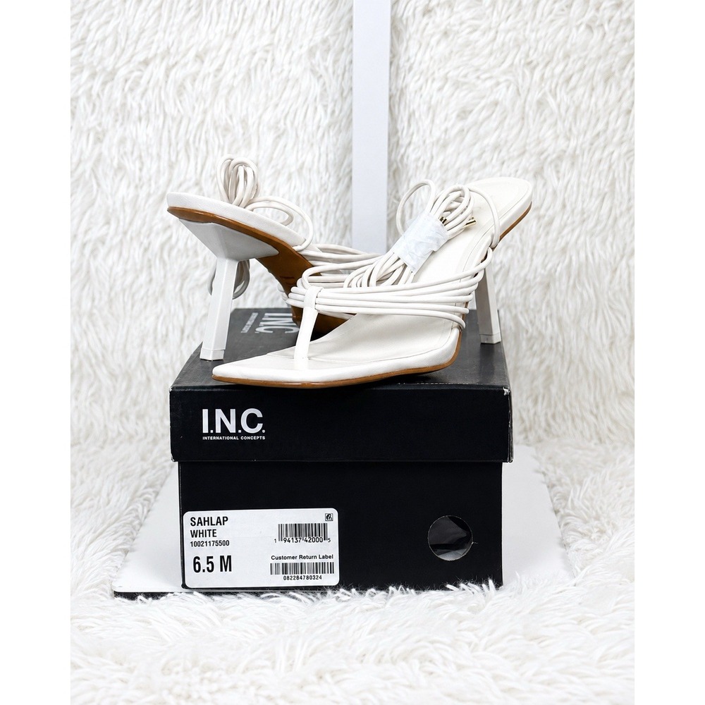 I.N.C. International Concepts White Strappy Ankle-Tie Block Heel Sandals 6.5 M